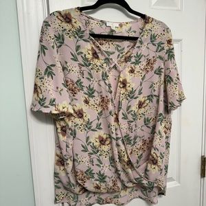 Sheer floral short sleeve blouse